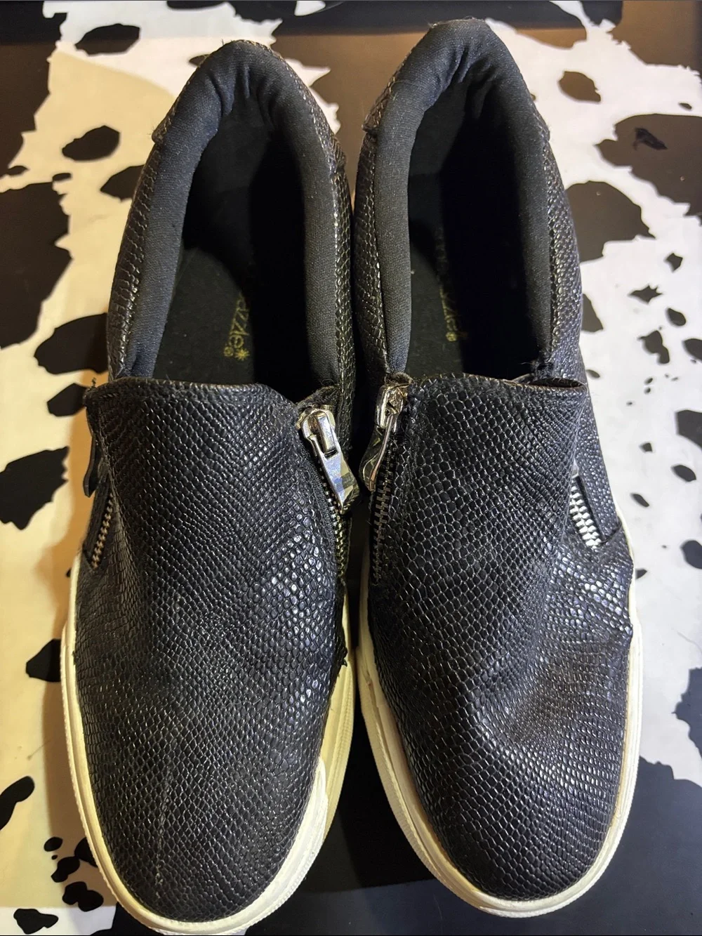 Shoe Dazzle Black Slip-On Platform Sneakers with White Sole